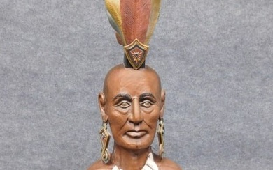 Carved Wood Native American Bust, Signed: Avarista