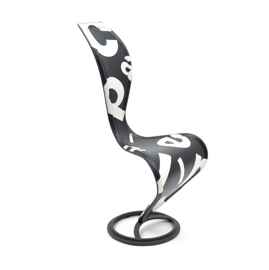 Chair "S-chair", s-shaped frame with black/white upholstery on...