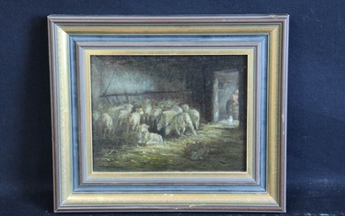 Charles Emile JACQUE (1813-1894) "La bergerie" Huile sur panneau d'acajou signée en bas à droite...