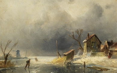 (-), Charles Leickert (1816-1907) Winter Landscape with Skaters...