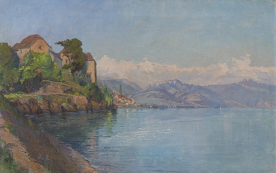 Charles PARISOD (1891-1943), 'Château de Glérolles vu depuis le bord du lac', huile sur toile