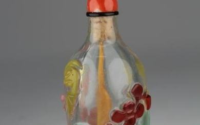 Chinese 5-Color Overlaid Clear Glass Snuff Bottle
