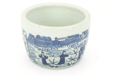Chinese Blue & White Porcelain Planter, H 6.5" Dia. 8.75"