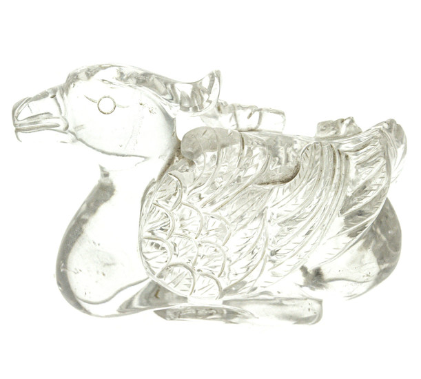 Chinese Carved Rock Crystal Swan Figurine Sculpture.