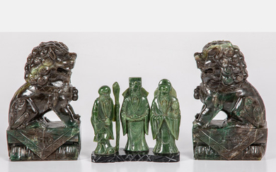 Chinese Carved Spinach Jade Figures