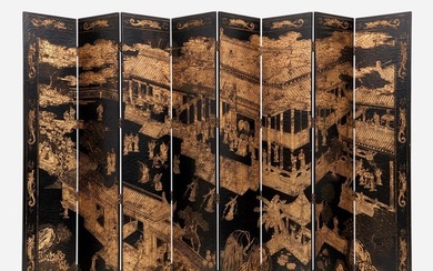 Chinese Lacquer 8-Panel Decorative Screen