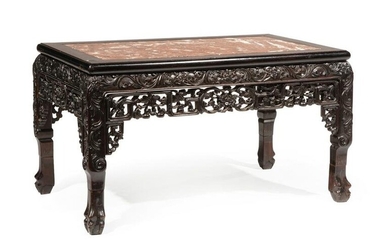 Chinese Marble-Inset Hardwood Low Table