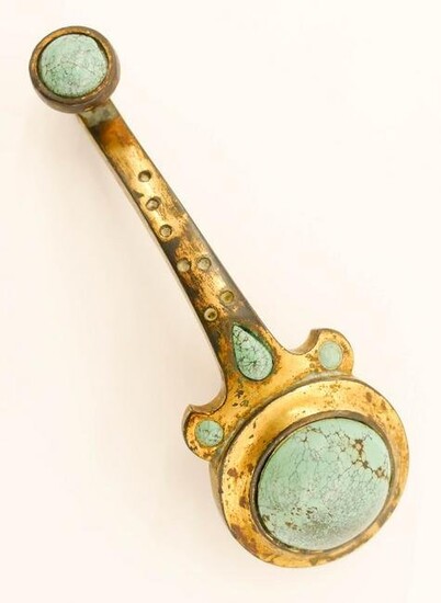 Chinese Yuan/Ming Gilt Bronze Turquoise Belt Hook
