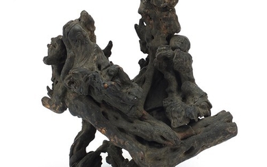 Chinese hardwood root carving of two figures, 25.5cm high