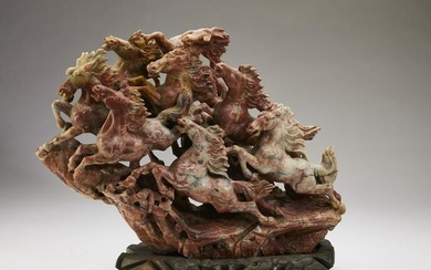 Chinese soapstone sculpture 'Eight Horses of King Mu'
