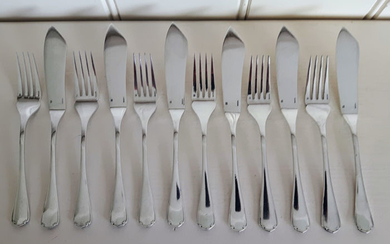 Christofle 6 piece silver plated fish cutlery model Japonais - Silverplate - France - Second half 20th century