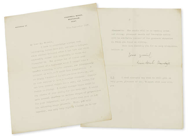 Churchill (Sir Winston Spencer) Typed Letter signed to Walter Sickert, 1927.