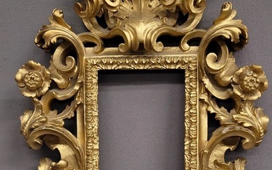 Circa 1900 Hand Carved Florentine wood & gilded frame in very good condition. H overall 15" w