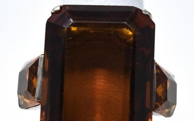 Circa 1945 Sterling Silver & Citrine Crystal Ring