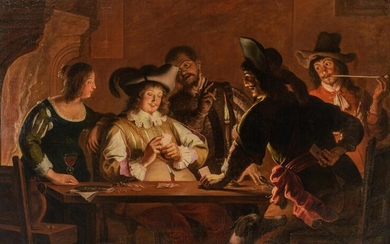 Circle of Gerard van Honthorst, the card play cheaters, 17thC, 163 x 223 cm
