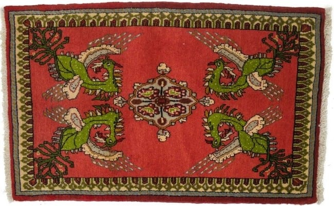 Classic Pictorial Birds Design Small 2X3'5 Oriental Rug Handmade Wool Carpet