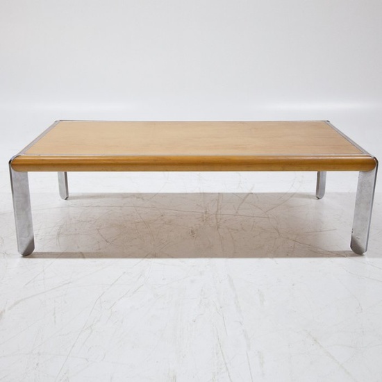 Coffee table - Coffee table standing on chrome-plated rounded feet with rectangular beech top.