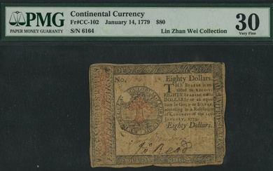 Continental Currency, $80, 14th January 1779, serial number 6164, (Pick S202)