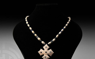Coptic Bead Necklace with Lapis Lazuli Inlaid Cross