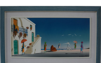 Cosimo Nardulli ( 1942 ) , "Il mare del Sud" olio su tela cm 40x80 Firmato in basso a destra Etichetta al retro firmata dall'artista. In...