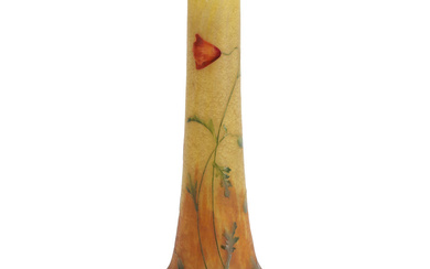DAUM CAMEO VITRIFIED GLASS VASE WITH POPPIES, Nancy, France, c....