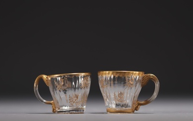 DAUM Nancy - Pair of small glass cups with engraved...