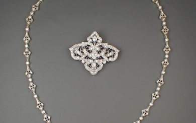 DIAMOND AND 18K GOLD NECKLACE AND PENDANT/BROOCH