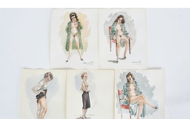 DOUET Pierre. (1898-1989). 5 aquarelles représentant des études de femme posant signées et datées des...