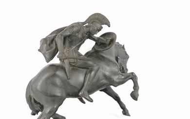 Daniel-Joseph BACQUÉ (1874-1947) Le cavalier Epreuve en bronze à patine brune. Signé sur la terrasse...