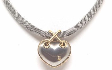 Darsy - 18 kt. Yellow Gold / Stainless Steel - Necklace with pendant - 0.07 ct Diamond