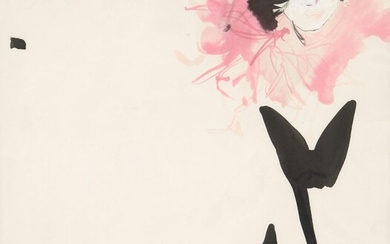 David Downton, British b.1959- Fashion illustration, 2005; gouache and ink on paper, signed lower left, 43 x 40.5 cm (ARR) Note: These works were commissioned by jewellery designer Theo Fennell for an advertising campaign in 2005 and were later...