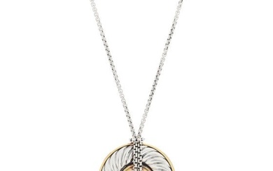 David Yurman Sterling Silver 18K Yellow Gold Cable Disc Necklace
