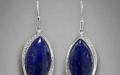 Deep Blue Lapis Earrings in Sterling Silver with White Topaz