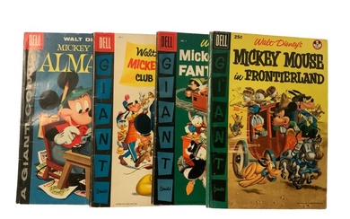 Dell Giant Comic - Mickey Mouse Almanac (1957), Club Parade (1955), In Fantasy Land (1957), In Frontierland (1956) - 4 Comic - First edition - 1955/1957
