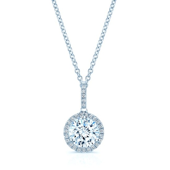 Diamond Round Halo Pendant Mounting With Studded Bail For 1ct Round Center In 14k White Gold