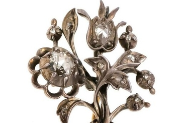Diamond rose brooch, silver, u