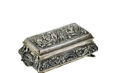 Dutch .833 Silver Footed Box Repousse Figures 19th century