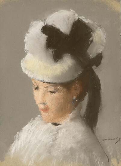 EDOUARD MANET (1832-1883) Jeune femme au chapeau blanc