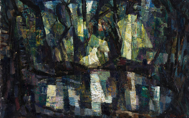 EDWARD L. LOPER, SR. (1916 - 2011) Woodland Pool. Oil on linen canvas...
