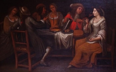 École hollandaise de XVII siècle - Scène de cabaret