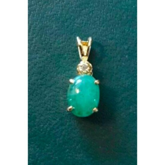 Emerald Cabochon & Gold Over Sterling Pendant