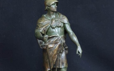 Emile Louis PICAULT "Le devoir - Honor et Patria" Bronze patiné polychrome sur socle bois....