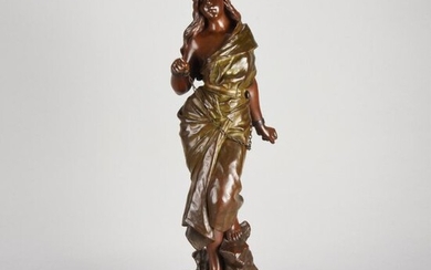 Emmanuel Villanis (1858 ~ 1914) French Art Nouveau bronze figure 'Prise de Corsaire' Signed E Villanis, stamped with 'Societe des Bronzes' and titled. Circa 1890 - Height 54 cm