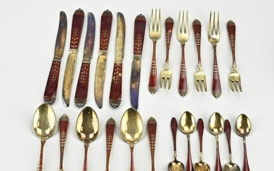 Enamel cutlery, gold on silver