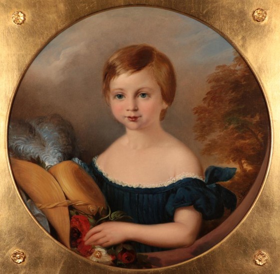 English School (mid 19th century) Portrait of a young girl...
