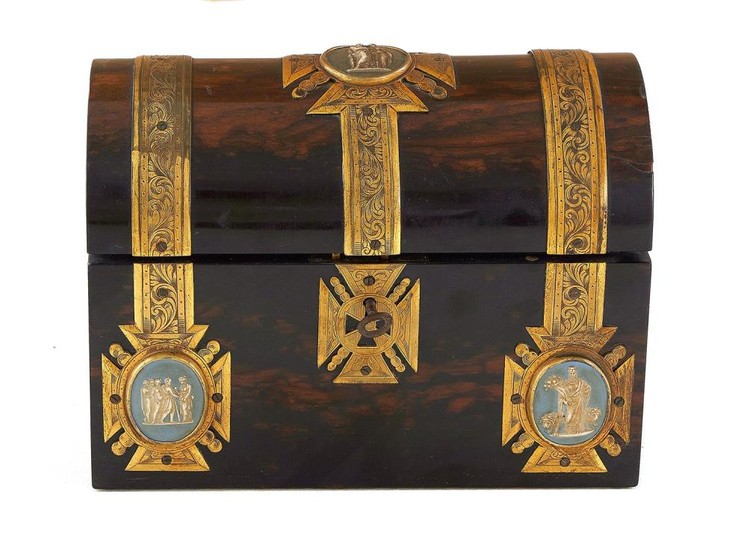 English jasper-inset and brass-bound coromandel document box