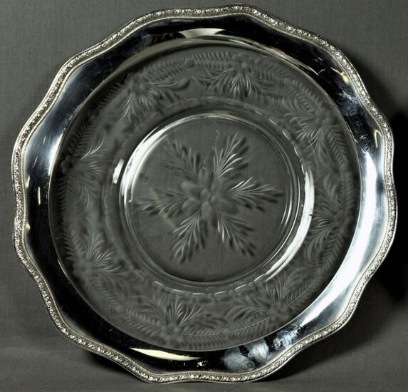 Etched Glass And Silver Rim Serving Trays