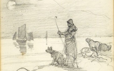 Eugène Henri Alexandre CHIGOT (1860-1923) « Marine » Dessin à la mine de plomb. Illustration...