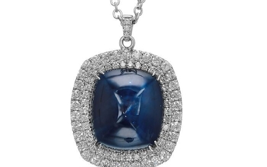 Extraordinaire 63.58 Carat Sapphire and Diamonds Necklace - 18 kt. White gold - Necklace with pendant - 63.58 ct Sapphire - Diamonds