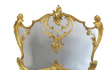 F. Linke Louis XV Figural Bronze Fire Screen. Signed